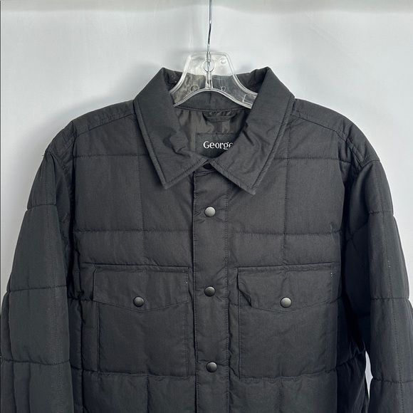 George Men’s Black Quilted Puffer Jacket Snap Button Size M - Picture 3 of 8